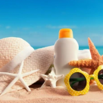 sunblock, hat, sunglasses, beach